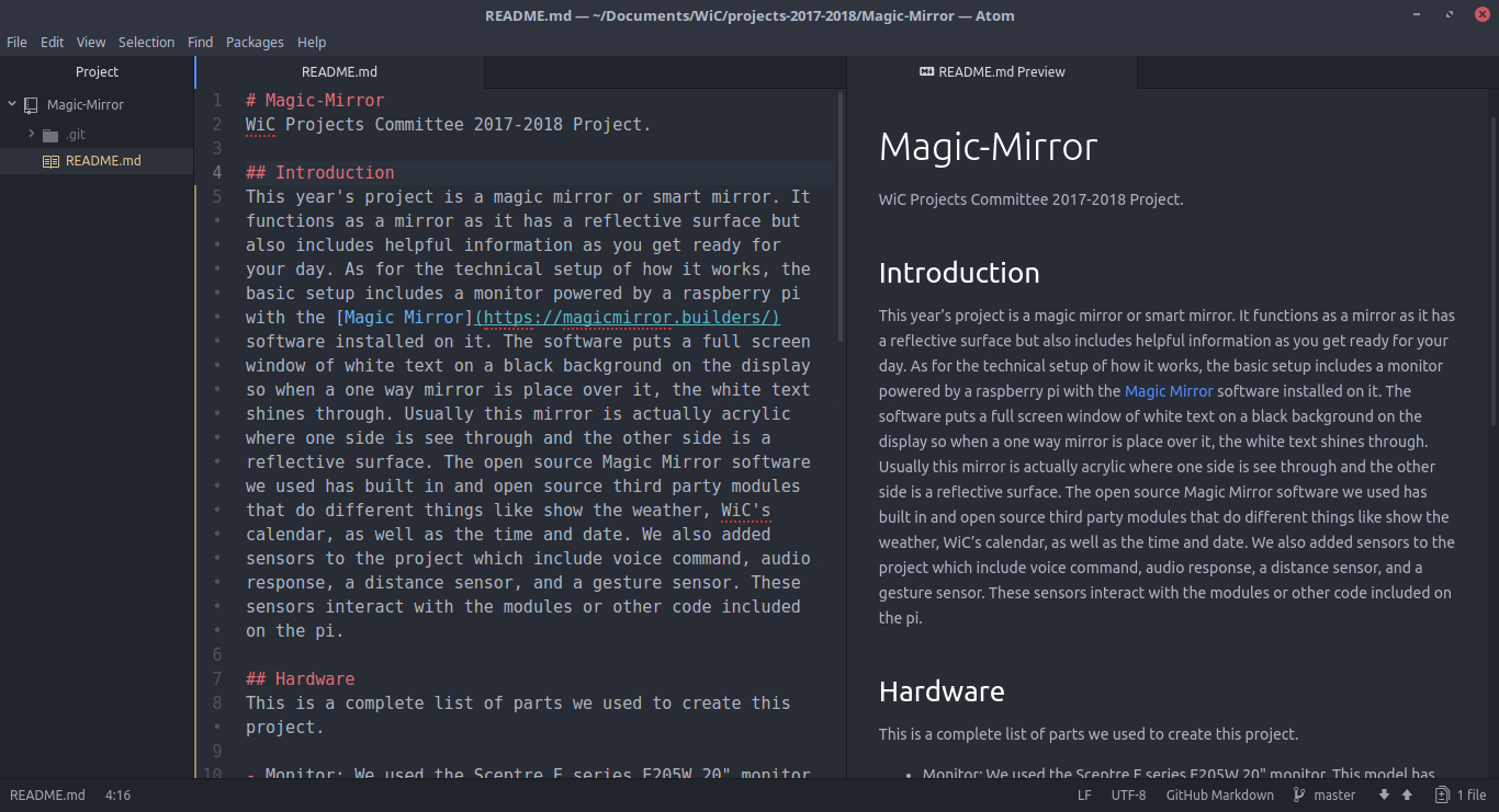 Atom editor with preview package open